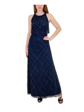 ADRIANNA PAPELL Womens Navy Back Sleeveless Maxi Cocktail Gown Dress 0