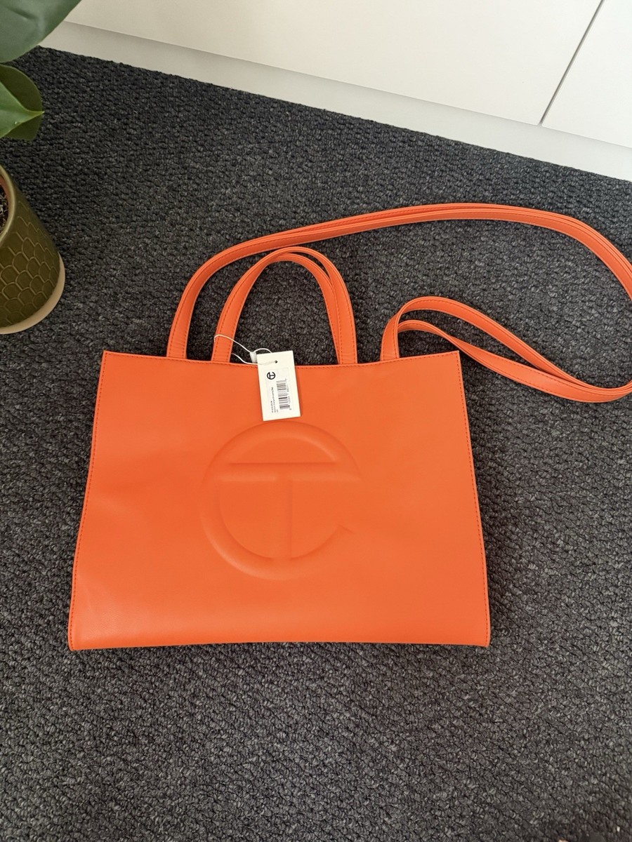 TELFAR SHOPPING BAG MEDIUM ORANGE IN VEGAN LEATHER WITH SILVER