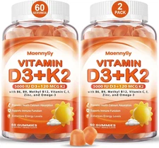 Vitamin D3 K2 Gummies for Adults - Vitamin D3 5000IU + K2 (MK-7) 120Mcg - Sugar-