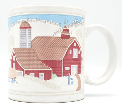 Tea & Coffee Mug - Vintage Otagiri Studio Raised Design Red Barn & Hay in Winter