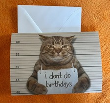 Happy Birthday Card 5x7" Cat mug shot