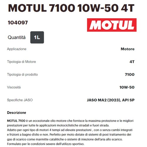 OIL CUTTING MOTUL 7100 10w50 FILTER KAWASAKI Z 300 2015-2016 - Picture 3 of 3