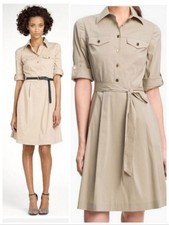 Tory Burch Blythe Khaki Safari Shirt Dress Resortwear Old Money Quiet Luxury 8