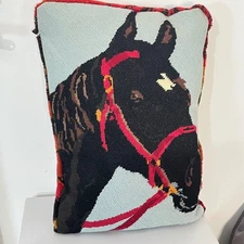 Vintage 90s Denali Aztec Western Cowboy Horses Needlepoint Pillow Accent