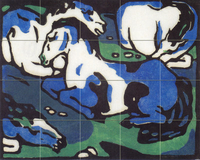 Art Marc Franz Wild Life Blue Horses Mural Ceramic Backsplash Bath Tile #2117