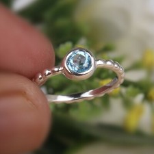 Blue Topaz Engagement Stackable Ring 925 Sterling Silver Gemstone Band Ring