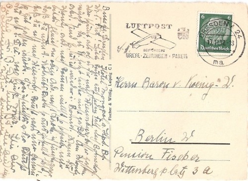 DRESDEN Hotel Trompeterschlößchen Autograf Adel Baron von Koenig Warthausen 1932 - Bild 2 von 2