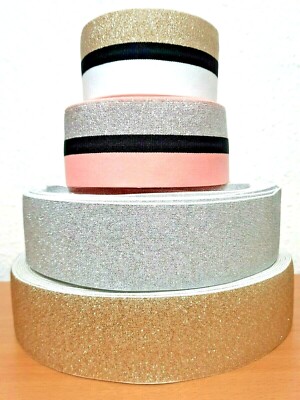 Gold Silber Rosa Weiß LUREX Breit GLITZERND Gummibund Kostüme Basteln 