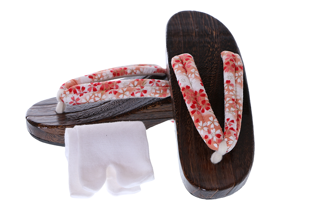 K G 61 3 Light Blue Sakura Floral Wood Black Original Japan Geta Sandal
