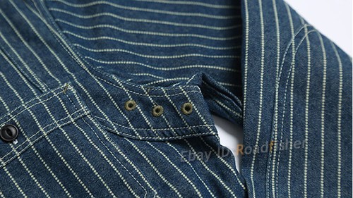 Para hombres Mujeres A Rayas De Colección Ropa de Trabajo Denim Informal Suelta Camisa Abrigo Chaqueta Retro - Imagen 17 de 19