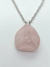 Rose Quartz Tumble 18 Inch Stainless Steel Crystal Gemstone Jewelry Necklace