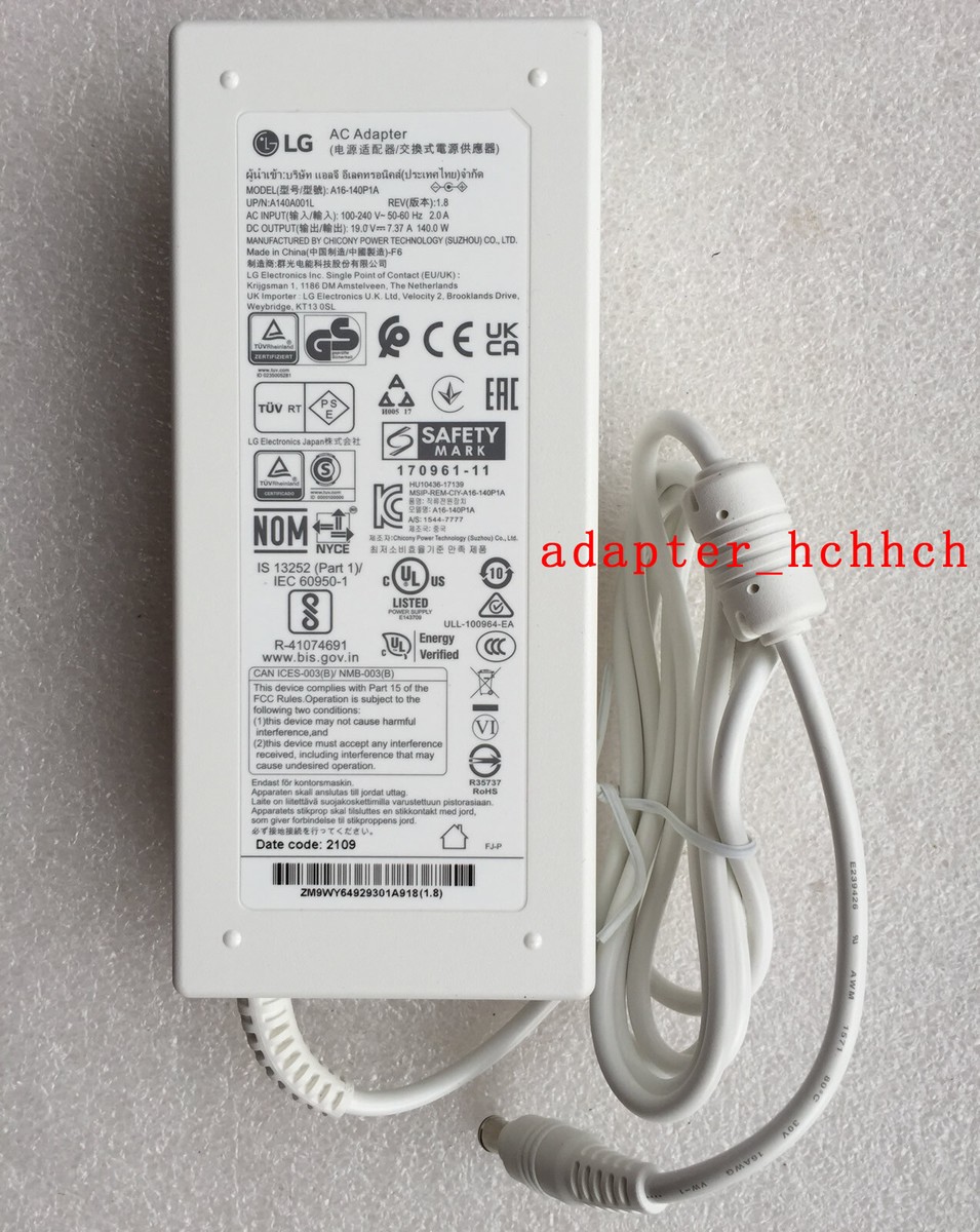 New Original OEM LG 19V 7.37A White Adapter for LG 27UL850-W
