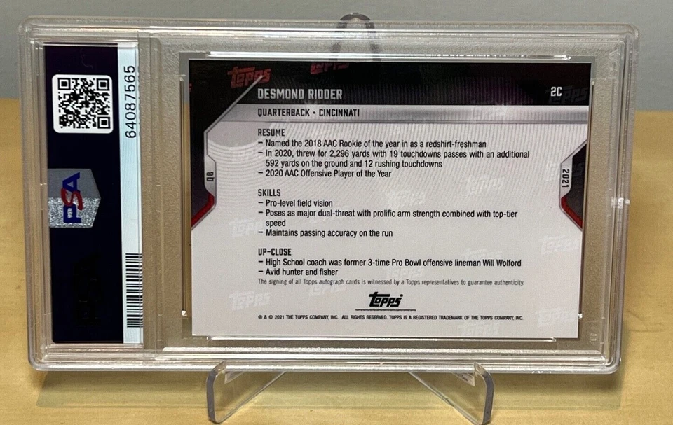 DESMOND RIDDER * PSA 10 PURPLE /25 * AUTO * 2021 BOWMAN NEXT ROOKIE SAINTS #2C - Image 3 of 4