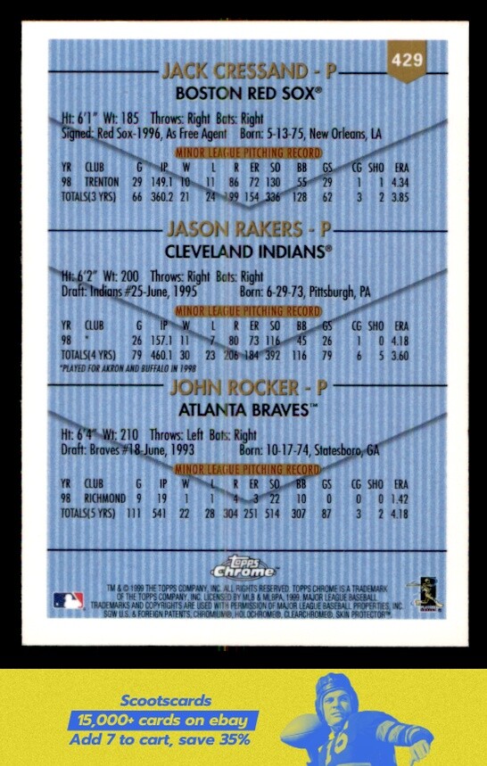 1999 Topps Chrome Jack Cressend / Jason Rakers / John Rocker RC/Rookie ...