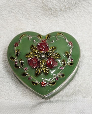 Bejeweled Enamel Green Floral Heart 2 Metal T...