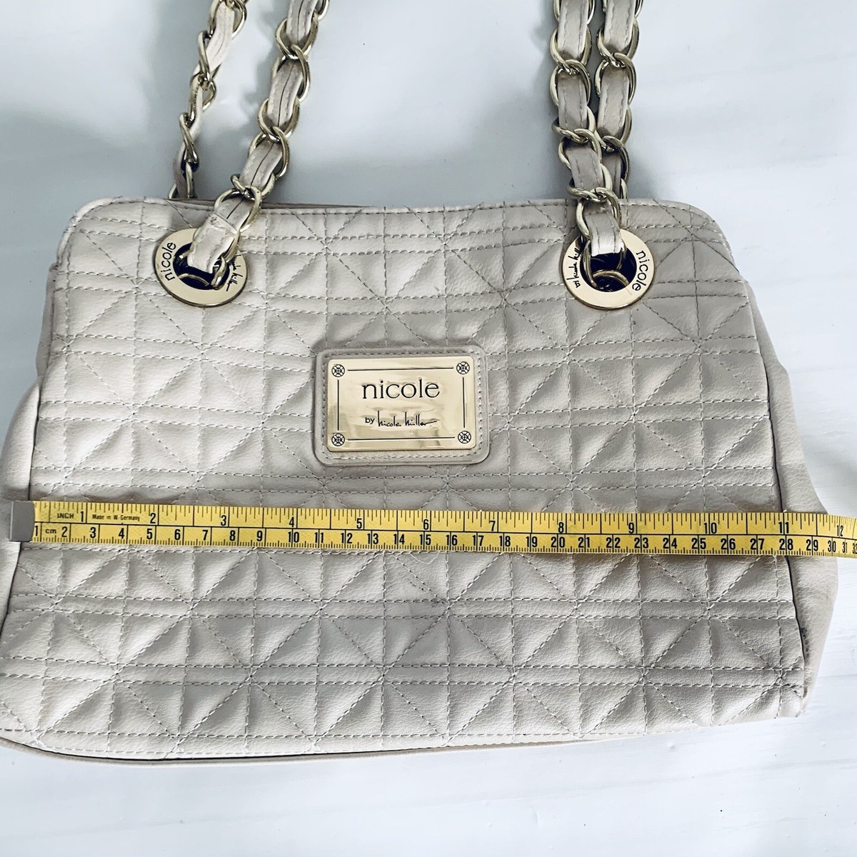 Nicole by Nicole Miller Beige Quilted Shoulder Bag w/Gold