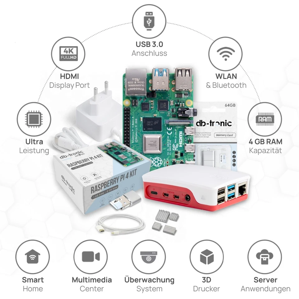 Raspberry Pi 4 Set | Netzteil | Gehäuse | 64GB Edition | USB-Reader | Kühlkörper - Bild 3 von 4