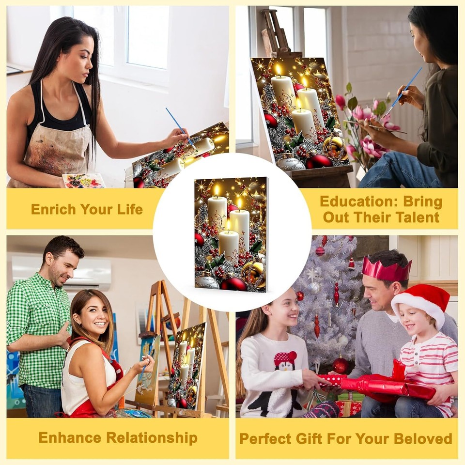 Christmas Paint by Numbers for Adults Beginners Framed, Candles Adults
