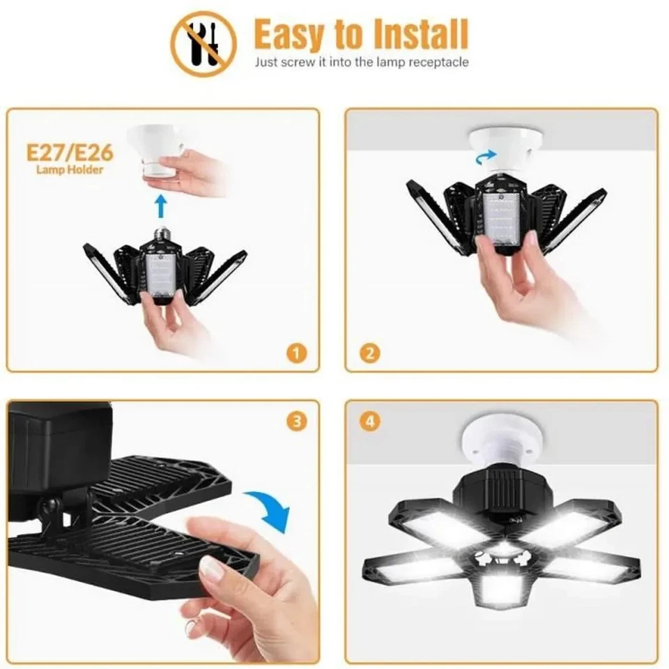 2PCS Éclairage LED 80W E27/E26 déformable 5 panneaux Facile à installer - Photo 3/4