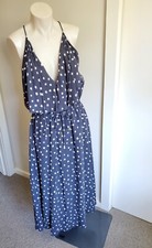 Zimmermann long maxi Dress Size 1 S grey cream polka dot retro tie belt low cut 