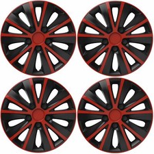 4 x Back & Red Wheel Trims Hub Caps 15" fits Nissan Micra Note Pixo Primera