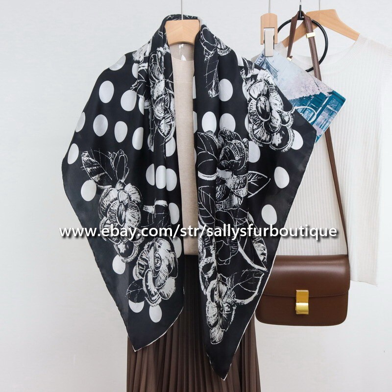 Sallys Mulberry Silk Square Scarf Camellia Print 43