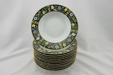 Pfaltzgraff Bella Donna Bone China Japan Rare Black Floral Rimmed Soup Bowl