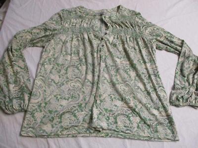 Womens absolutely famous green paisley blouse sz l