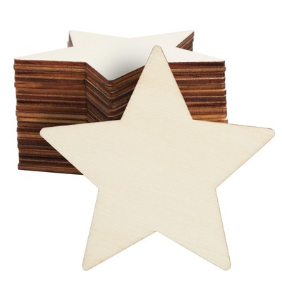 24 Pack Unfinished Wood Cutout Wooden Star Shaped for DIY Crafts Project, 3.8 In