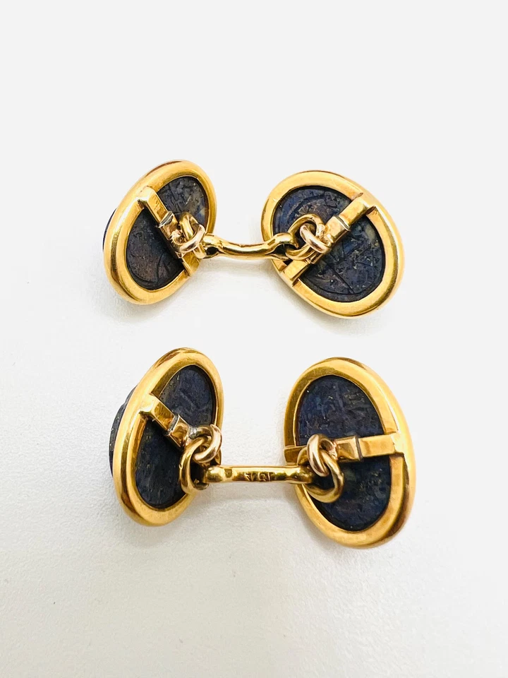 Naturale Lapislazzuli Gemma Placcato Oro 925 Argento Sterling Gemelli Per - Immagine 3 di 4