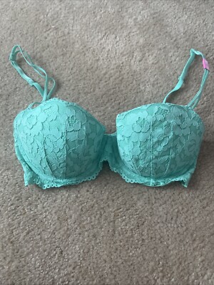 Victoria's Secret PINK Bra Women's 32D Green Lace Date Push Up New