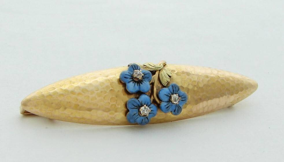 ANTIQUE DIAMOND ENAMEL PANSY BROOCH PIN THEODORE … - image 3