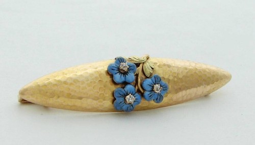 ANTIQUE DIAMOND ENAMEL FLOWER BROOCH PANSY PIN THEODORE B STARR 18K - Picture 3 of 5