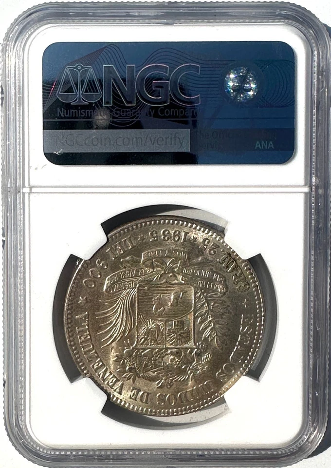 Moneda de plata de 5 bolívares Venezuela 1935 NGC MS63 Simón Bolívar escasa alta calidad Foto 2 de 2