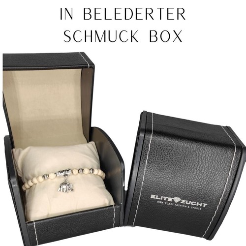 Süßwasser Natur Perlen Armband weiss ELEFANT Handarbeit mit GESCHENK BOX Leder - Bild 2 von 9