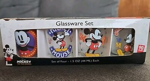 Disney Mickey Mouse Glassware Set Four Shot Glasses 90 Years Anniversary Collect