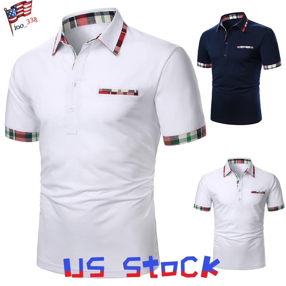 Mens Sport Casual Short Sleeve Shirt T-Shirt Plaid Golf Slim Fit Business Tops