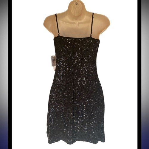 1. Mini abito paillettes di stato romantico fioritura in ricco nero nuovo con etichette 00 nuovo con etichette festa - Foto 8 di 8
