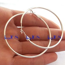 Solid 925 Sterling Silver HypoAllergenic 50mm Large Thin Tube Hoop Earrings N2F