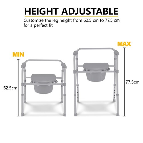 Altus Multifunction Commode Chair Toilet Raised Seat Safety Frame - Grey - Picture 3 of 8