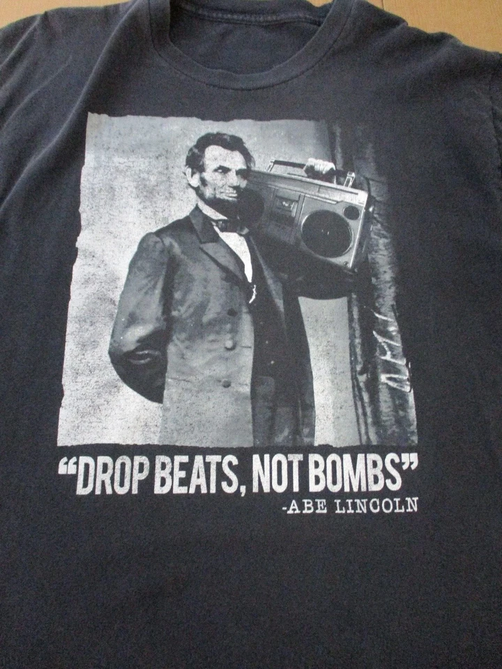 VTG Abraham Lincoln Shirt Mens Large Black White Boom Box Drop Beats Rap Tee - Image 4 of 4