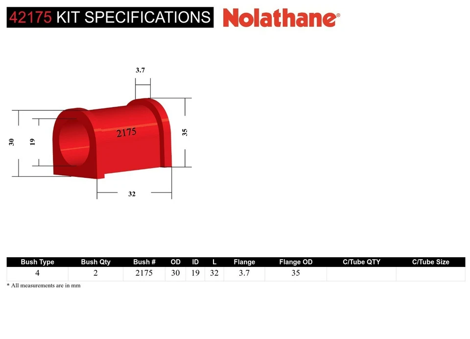 Nolathane 42175 Front 19MM Sway bar - mount bushing FOR MAZDA 626 MX6 for FORD - image 3 of 3