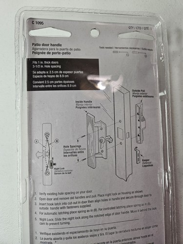 Patio Door Handle Replacement Oak Grain 1" Door 3.5" Hole Spacing Prime Line New - Picture 6 of 9