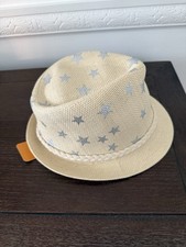 Gymboree Unisex Kids  Silver Stars Straw Panama Style Hat NWT Size M-L
