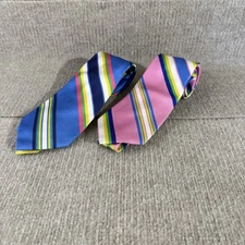 Ralph Lauren Silk Neckties Lot of 2 Blue Pink Multicolor Striped Classic Width