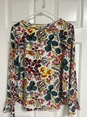 Loft Women s Long Sleeve Floral Blouse XS Excellent Condition Flutter Top