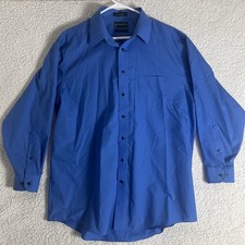 Stafford Performance Super Shirt Blue Long Sleeve Button Up Classic Fit 17.5
