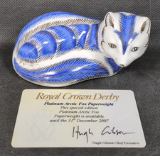 Royal Crown Derby Paperweight~PLATINUM ARCTIC FOX~Special Edition~Gold Stopper