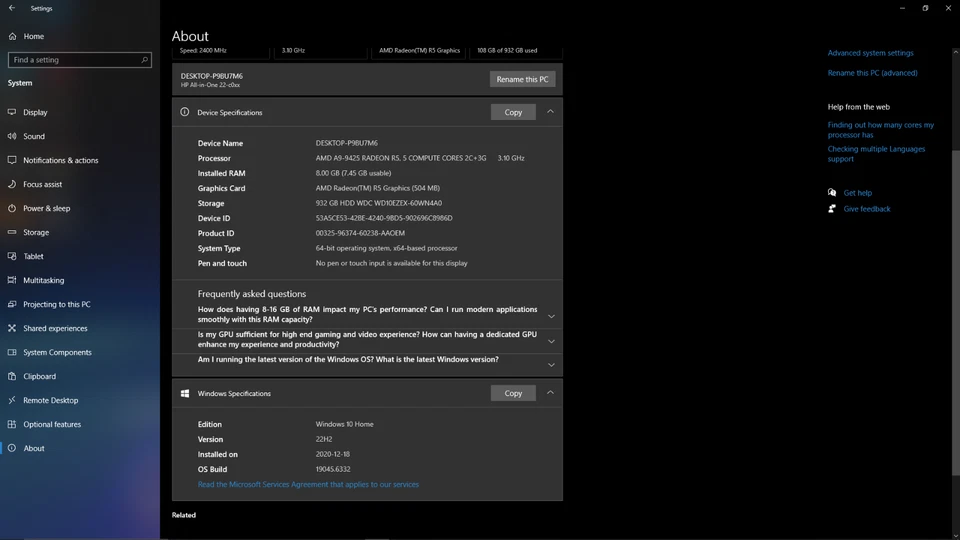 HP All-in-One PC Desktop (22-C0xx) AMD A9-9425 Radeon R5 2400MHz, 8 GB RAM - Image 3 of 4