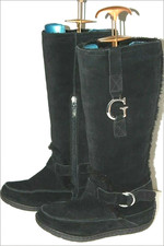 GUESS Bottes Fourrées Velours Noir Talons Plats T 36 TTBE
